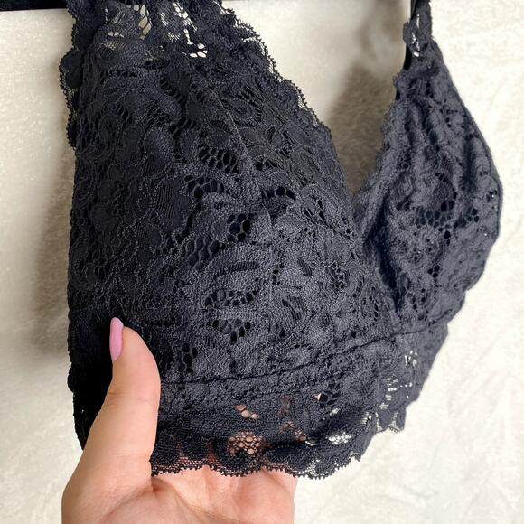 DOBREVA Padded Floral Halter Lace Wireless Bralette Black Large Intimates Bra - Picture 5 of 11